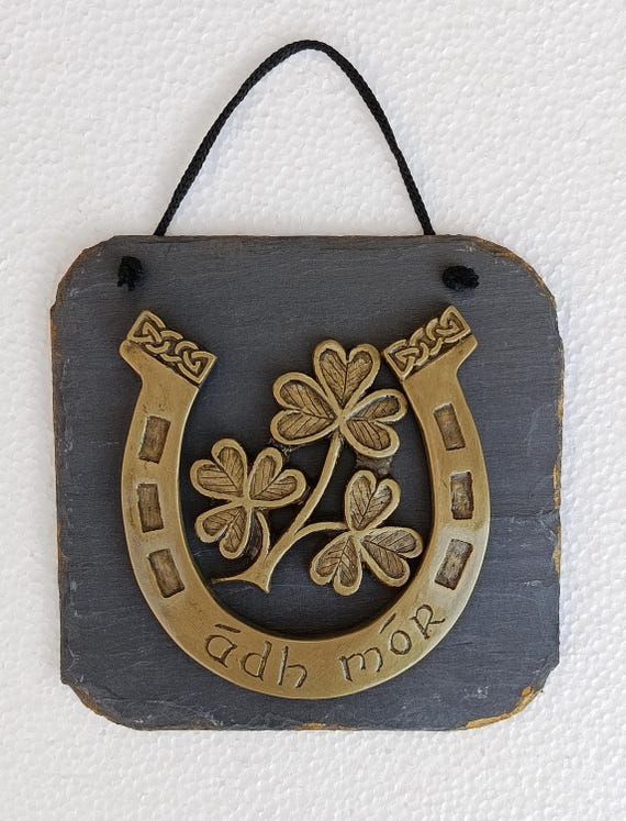 Ádh mór handmade slate wall hanging plaque meaning good luck in Irish