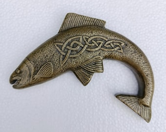 Salmon of knowledge wall hanging plaque, Irish Celtic art inspired, handmade legendary icon.