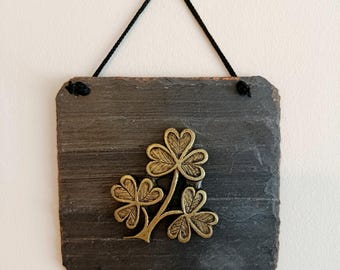 Shamrock slate wall hanging plaque ,handmade Irish gift, featuring the iconic national emblem of Ireland