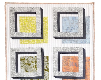 PDF 3D Block Pattern - 3D Squares Foundation Pieced Patten Modèle téléchargeable Modern Quilt Mini Block FPP