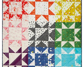 Rainbow star mini wall quilt PDF pattern