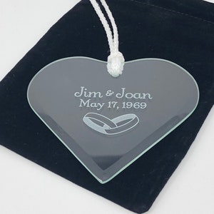 Wedding Rings Etched Glass Suncatcher, Engraved Ornament, Anniversary, Gifts for Couple, Bridal Shower, Free Personalization and Shipping