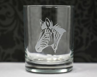 Zebra DOF, Old Fashioned, Rocks Glass, Etched, Whiskey, Whisky, Safari, Africa, Wildlife, Zoo, Animals, Free Personalization and Shipping