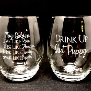 Silver Buffalo The Golden Girls Stay Golden Teardrop Stemless Wine Glass | Holds 20 Ounces