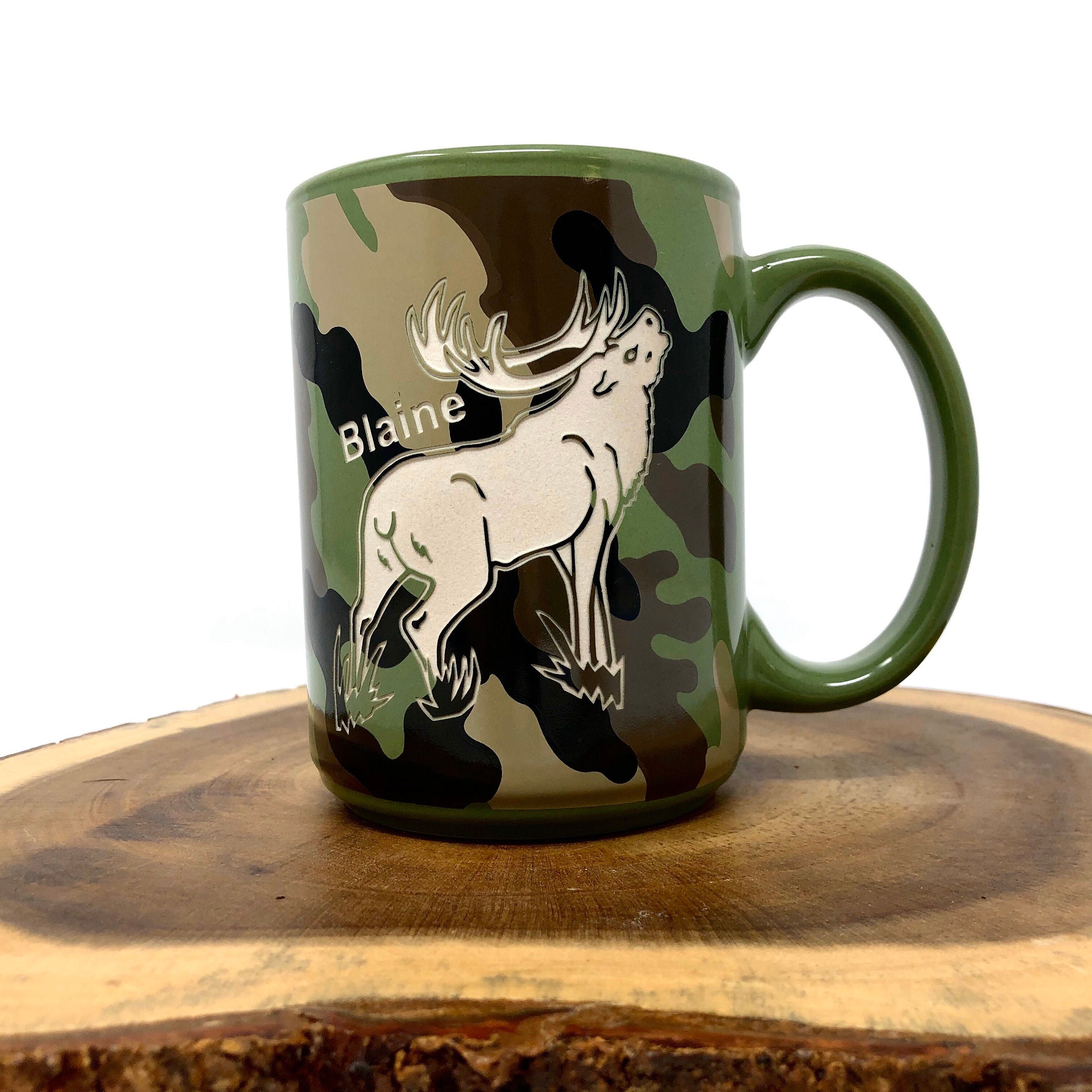 Elk Camo Etched Ceramic Coffee Mug, Free Personalization and Shipping