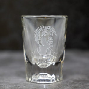 Tupac Shakur Inspired Whiskey Shot Glass, Wine, Coffee Etched, 90s Rap Hip Hop, Legends, Rappers, Free Shipping, Personalization, 2pac