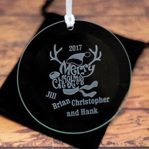 Reindeer Merry Christmas Holidays Etched Ornament Suncatcher, Free Personalization and Shipping, Gifts for Family, Friends, For Neighbors