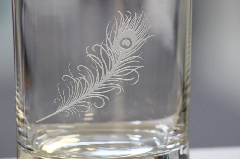 Peacock Feather DOF Rocks Glass Etched Whisky Whiskey Etsy
