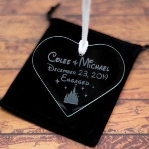 Disney Inspired Wedding or Engagement Etched Ornament or Suncatcher, Free Personalization and Shipping, Castle