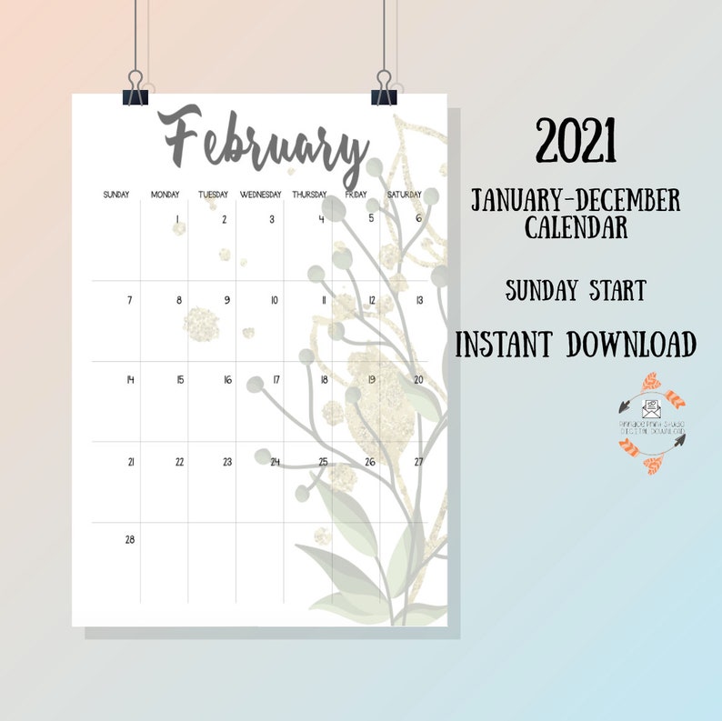 2021 Calendar Printable Desk Calendar Digital Calendar Etsy