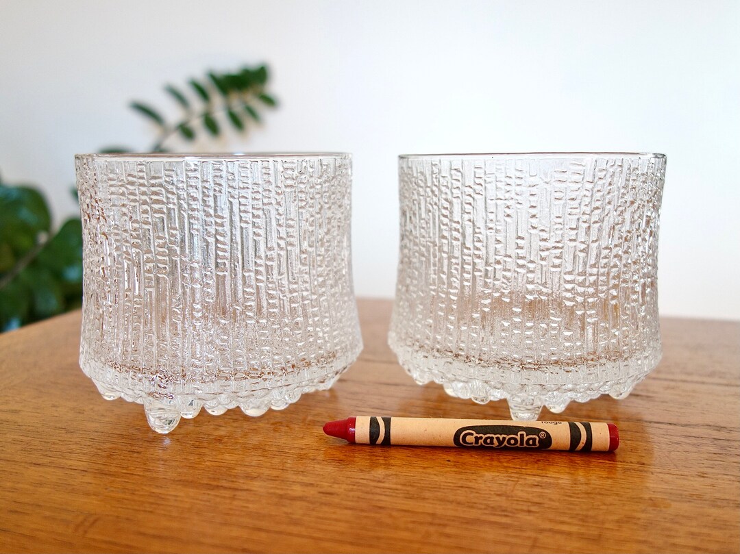 Pair of Iittala Ultima Thule Extra Large Double Old Fashioned Glasses Tapio Wirkkala Design Made