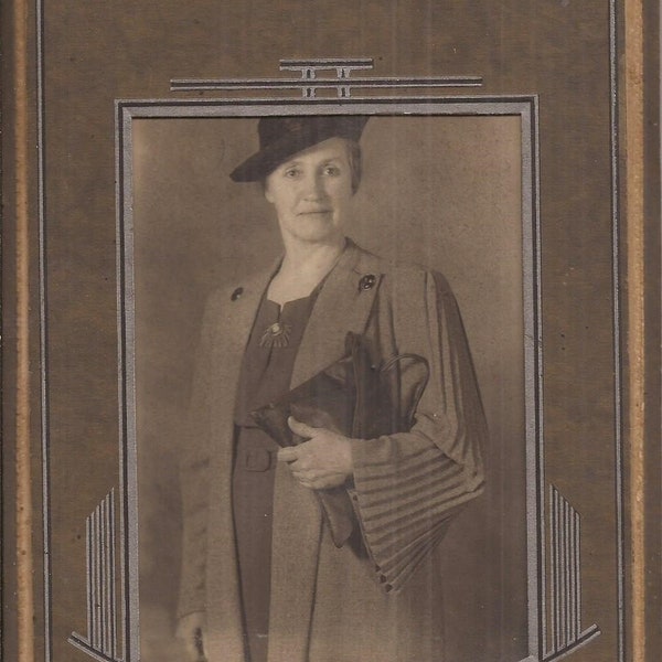 Elegant Woman with Purse and Hat, Vintage Photograph, Cabinet Card Photo, Formal Dress, Framed Cabinet Photo, Classic Photography