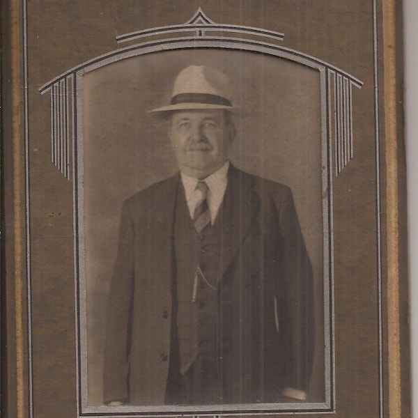 Sweet Suit and Hat, Man in Three Piece Suit, Vintage Photograph, Sepia Colored Photo, Cabinet Card Image, Framed Photo