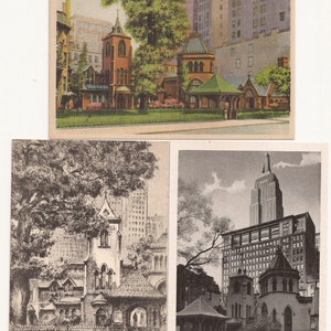 The Little Church Around the Corner, New York City Postcard Set, Vintage Postcard, Illustrated Postcard, Picture Card, Color, Black White image 1