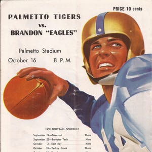 Palmetto Tigers vs Brandon Eagles, Vintage Program, Paper Ephemera, Classic Sports Memorabilia, High School Football, Florida Sports