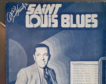 St. Louis Blues, Vintage Sheet Music, 1914, Fun Funky Blue and White Cover Art, Musical Home Décor, St. Louis Song, Historic Paper Ephemera