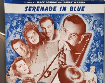 Serenade in Blue, Vintage Sheet Music, "Orchestra Wives", Glenn Miller and his Band, Movie Musical, Musical Home Décor, Big Band Jazz