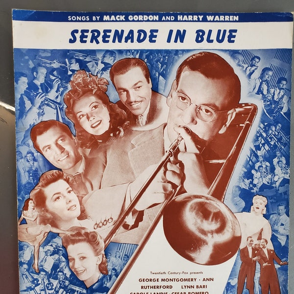 Serenade in Blue, Vintage Sheet Music, "Orchestra Wives", Glenn Miller and his Band, Movie Musical, Musical Home Décor, Big Band Jazz