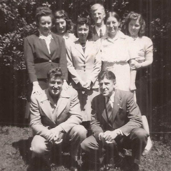 Family Portrait, Multi-Generational Photograph, 2 photos, Vintage Photo, Black and White Photo of Group of People, Men and Women, Students