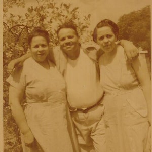 Trio Featured in a Kodacolor Photograph, Vintage Photograph, Vernacular Snapshot, 1951, Family Photo, Color Photo Fail, Sepia