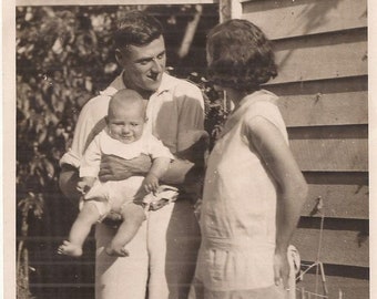 Beth and Her Husband and His Majesty, Vintage Photograph, Black and White Photo, Vernacular Image, Family Photo, Funny Little Baby