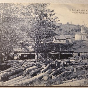 South Fallsburg New York Saw Mill e M.E. Church, cartolina fotografica d'epoca, carta effimera, immagine in bianco e nero, timbro postale 1911