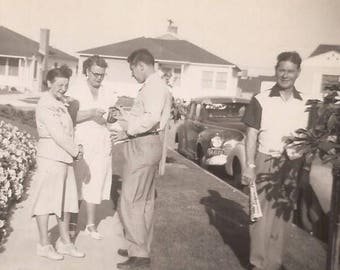 Odd Man Photo Bomb, Vintage Photograph, Black and White Photo, Snapshot, Group of People, Funny Photo, Street Scene, Suburbia, Vintage Cars