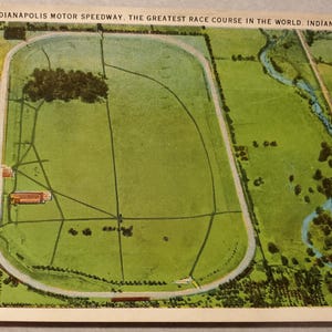 Indianapolis Motor Speedway, Indiana, Motorcar Race Track Vintage Color Illustrated Aerial Postcard, Postmarked 1934, Racing, Sports