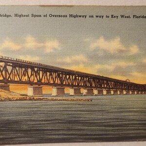 Pont Bahia Honda, travée de l'Overseas Highway, Key West en Floride, carte postale couleur vintage illustrée, souvenir de voyage