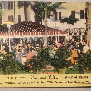 El único fanático y fanático de Miami Beach, mundialmente famoso por su comida, postal vintage ilustrada en color en excelentes condiciones, coleccionable RARA