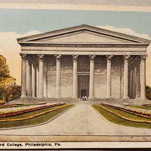 Girard College, Philadelphia, Pennsylvania, Vintage illustrierte Postkarte, Grand College Architektur und Gärten
