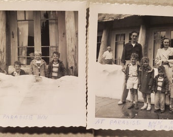 Mt. Rainier Paradise Inn Winterszene, Vintage Schwarzweißfotografie, Hobbyfotografie, 2er-Set, Familienurlaub