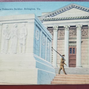 Tombe du Soldat inconnu, Arlington, Virginie, carte postale en lin couleur illustrée vintage, monument national, monument historique