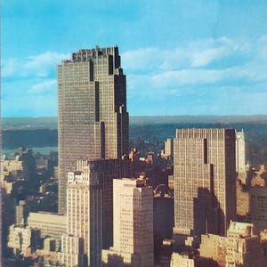 Midtown Skyline New York City, Edifício Rockefeller Center, Cartão postal vintage colorido, Correspondência de viagem, Lembrança de férias