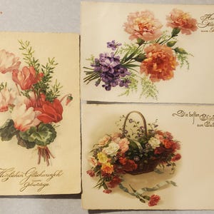Geburtstagskarten Set mit Illustrierten Blumenmotiven, Vintage Postkarten Set 3 Karten
