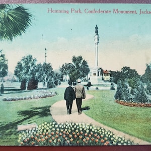 Monumento a la Guerra Civil, Parque Hemmings, Jacksonville, Florida. Postal vintage ilustrada a color. Monumento de Florida.