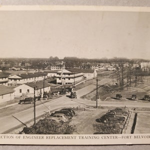 Centre de formation de remplacement du génie, Fort Belvoir, Virginie, carte postale militaire vintage, cachet de la poste 1942, à Fran de George, Seconde Guerre mondiale