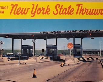 New York State Thruway, Greetings From Vintage Color Photo Postcard, Highway Toll Road Image, Odd Obscure Postcard