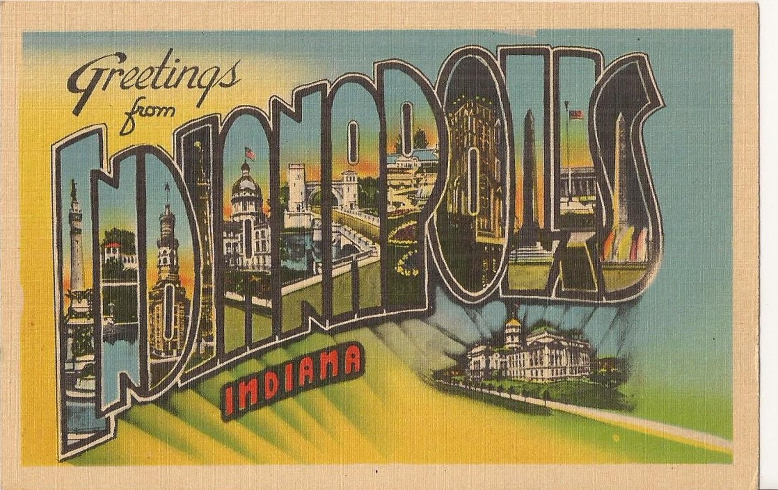 Greetings From Indianapolis, Indiana, Vintage Postcard, Classic Linen