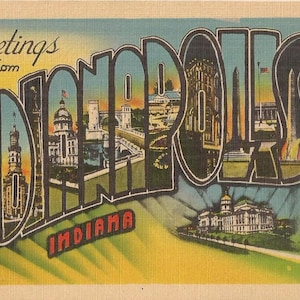 Greetings from Indianapolis, Indiana, Vintage Postcard, Classic Linen Postcard, Vacation Travel, Correspondence