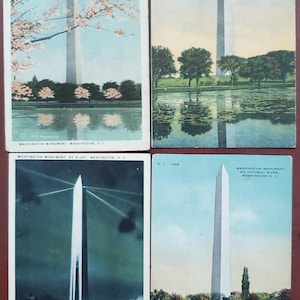 Coleção de cartões postais do Monumento a Washington, correspondência de cartões postais antigos, conjunto de 4 do Monumento Nacional de Washington DC