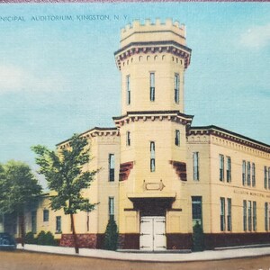 Auditorio municipal de Kingston, Kingston, Nueva York, postal antigua ilustrada en color, edificios de la ciudad, arquitectura, correspondencia de viaje