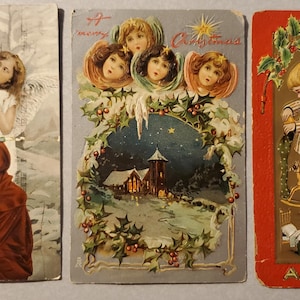 Tuck's Vintage Weihnachtspostkarten-Set, drei Feiertagspostkarten aus den 1910er Jahren, bunt illustrierte Postkarten mit Kindern
