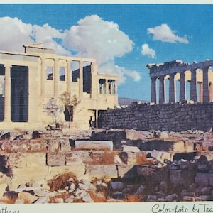 Acropole d'Athènes, photo couleur Trans World Airlines, carte postale couleur vintage, voyage en avion, correspondance, publicité, promotion TWA