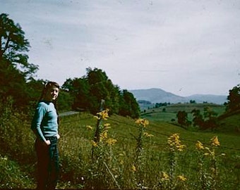 Susie Hiking the Flowery Meadow, 35mm Color Slide and Digital Image, Vintage Photograph, Vernacular Image, Young Girl in Field, Slide 211