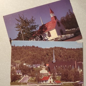 Lot de 2 cartes postales anciennes église indienne ancienne, célèbre église canadienne, Tadoussac, Québec, architecture
