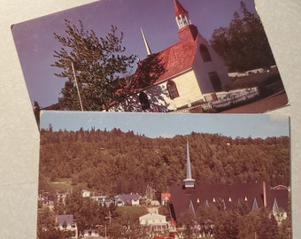 Old Indian Church Vintage Postcards, Set of 2, Famous Canadian Church, Tadoussac, Quebec, Architecture