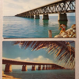 Bahia Honda Overseas Highway, lot de 2, voyage à Key West en Floride, carte postale photo couleur vintage, jamais utilisée, période de vacances tropicales