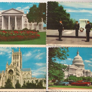 Conjunto de cartões postais de Washington DC, monumentos, cartão postal vintage, conjunto de 4 cartões, Casa Branca, Capital, Catedral, Tumba do Desconhecido, Cartões com fotos coloridas