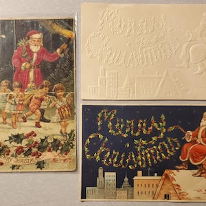 Postales navideñas con Papá Noel, postales vintage ilustradas a color con Papá Noel, en relieve, FOTOS DE NOTAS